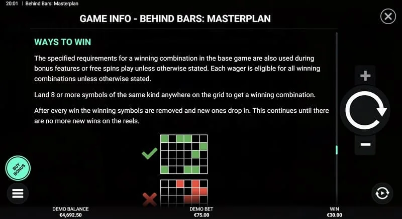 Behind Bars Masterplan – yfirlit yfir vinningslínur og samsetningar